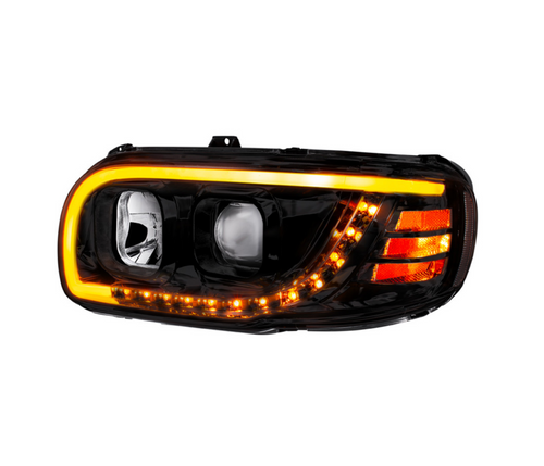Blackout Projection Headlight With LED Turn Signal & Light Bar For 2008-2024 Peterbilt 389-Driver