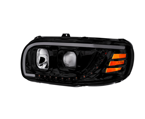 Blackout Projection Headlight With LED Turn Signal & Light Bar For 2008-2024 Peterbilt 389-Driver