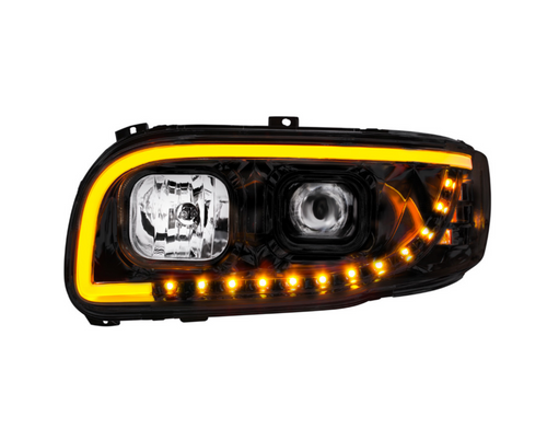 Blackout Projection Headlight With LED Turn Signal & Light Bar For 2008-2024 Peterbilt 389-Driver