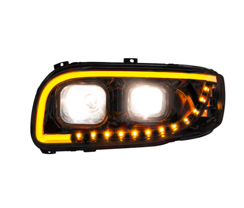 Blackout Projection Headlight With LED Turn Signal & Light Bar For 2008-2024 Peterbilt 389-Driver
