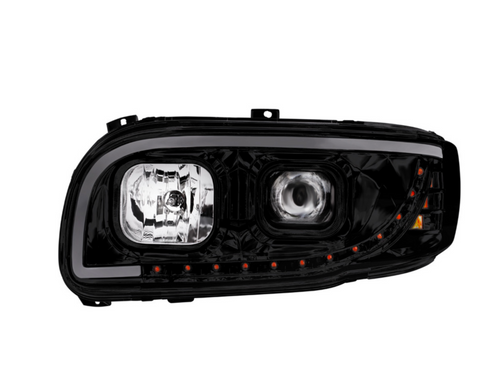 Blackout Projection Headlight With LED Turn Signal & Light Bar For 2008-2024 Peterbilt 389-Driver