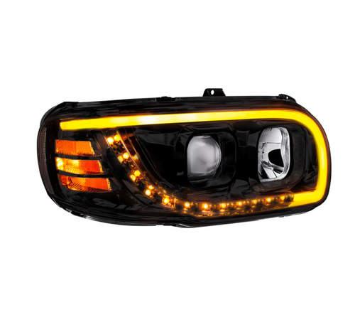Blackout Projection Headlight With LED Turn Signal & Light Bar For 2008-2024 Peterbilt 389-Passenger