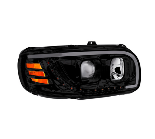 Blackout Projection Headlight With LED Turn Signal & Light Bar For 2008-2024 Peterbilt 389-Passenger