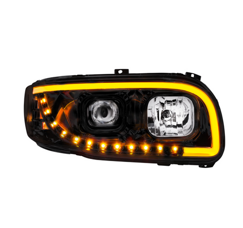 Blackout Projection Headlight With LED Turn Signal & Light Bar For 2008-2024 Peterbilt 389-Passenger