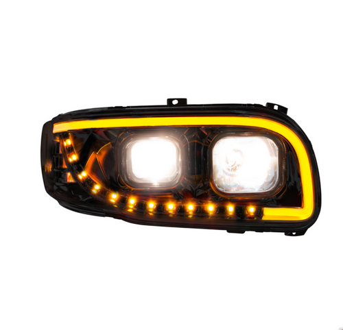 Blackout Projection Headlight With LED Turn Signal & Light Bar For 2008-2024 Peterbilt 389-Passenger