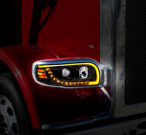 Blackout Projection Headlight With LED Turn Signal & Light Bar For 2008-2024 Peterbilt 389-Passenger