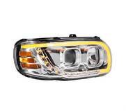 Chrome Projection Headlight With LED Turn Signal & Light Bar For 2008-2024 Peterbilt 389-Passenger