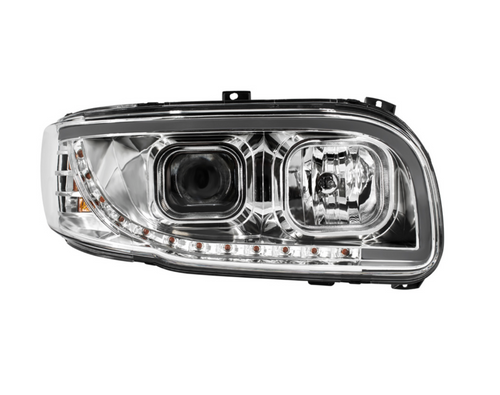 Chrome Projection Headlight With LED Turn Signal & Light Bar For 2008-2024 Peterbilt 389-Passenger