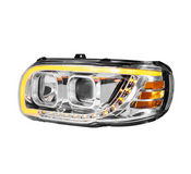 Chrome Projection Headlight With LED Turn Signal & Light Bar For 2008-2024 Peterbilt 389-Driver