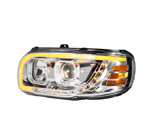 Chrome Projection Headlight With LED Turn Signal & Light Bar For 2008-2024 Peterbilt 389-Driver