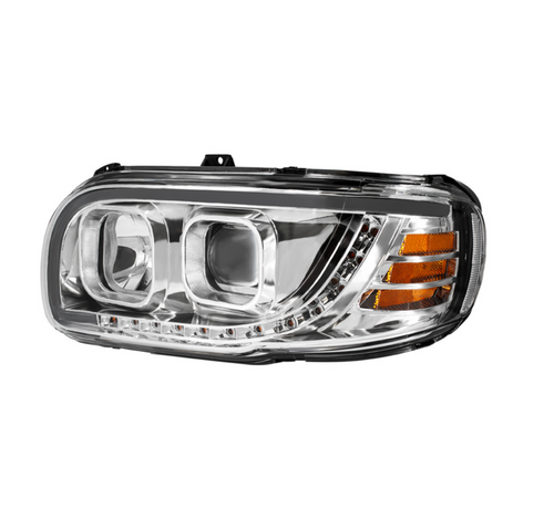 Chrome Projection Headlight With LED Turn Signal & Light Bar For 2008-2024 Peterbilt 389-Driver