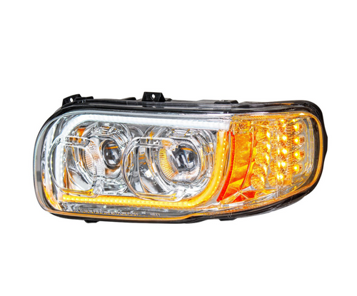 High Power LED Chrome Headlight With 16 LED Turn & 57 LED Bar For 2008-2024 Peterbilt 389- Driver