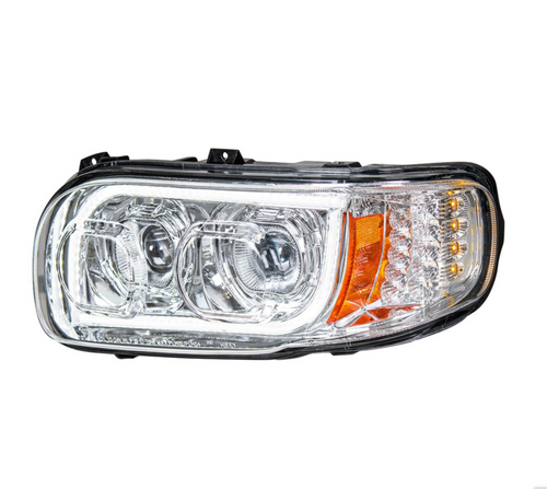 High Power LED Chrome Headlight With 16 LED Turn & 57 LED Bar For 2008-2024 Peterbilt 389- Driver