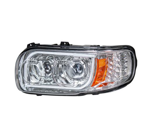 High Power LED Chrome Headlight With 16 LED Turn & 57 LED Bar For 2008-2024 Peterbilt 389- Driver
