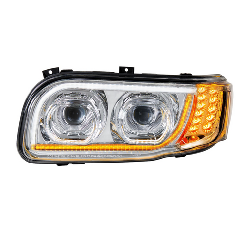 High Power LED Chrome Headlight With 16 LED Turn & 57 LED Bar For 2008-2024 Peterbilt 389- Driver