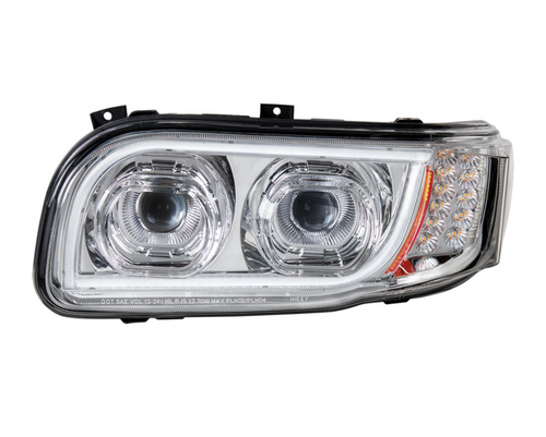 High Power LED Chrome Headlight With 16 LED Turn & 57 LED Bar For 2008-2024 Peterbilt 389- Driver