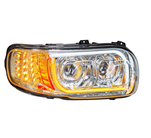High Power LED Chrome Headlight With 16 LED Turn & 57 LED Bar For 2008-2024 Peterbilt 389- Passenger