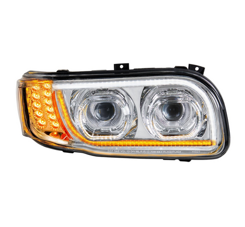 High Power LED Chrome Headlight With 16 LED Turn & 57 LED Bar For 2008-2024 Peterbilt 389- Passenger
