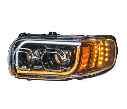 High Power LED "Blackout" Headlight With 16 LED Turn & 57 LED Bar For 2008-2024 Peterbilt 389- Driver