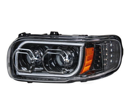High Power LED "Blackout" Headlight With 16 LED Turn & 57 LED Bar For 2008-2024 Peterbilt 389- Driver