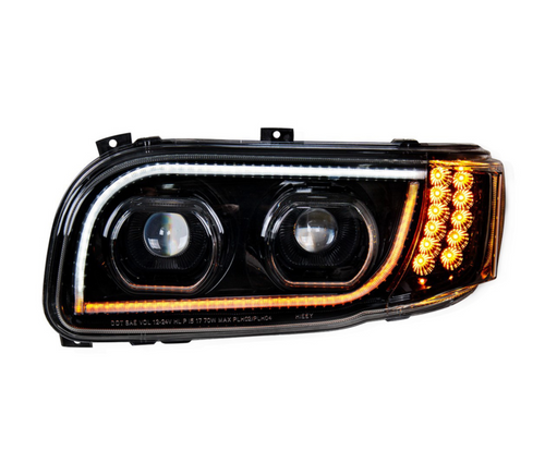 High Power LED "Blackout" Headlight With 16 LED Turn & 57 LED Bar For 2008-2024 Peterbilt 389- Driver