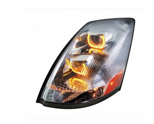 Chrome Projection Headlight With Amber LED Light Bar For 2003-2017 Volvo VN/VNL - Driver