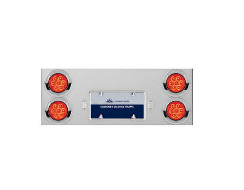 33-3/4" Stainless Rear Center Panel With Four 7 LED 4" Reflector Lights & Visors - Red LED/Red Lens