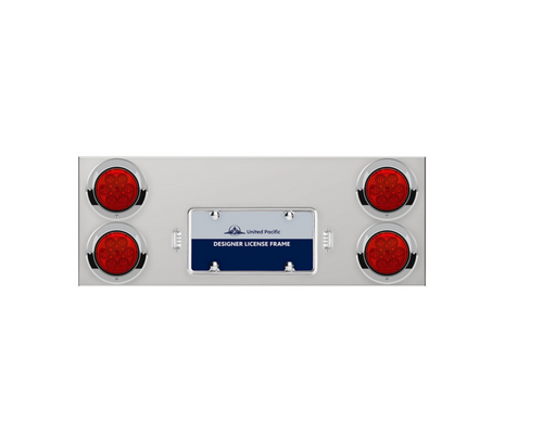 33-3/4" Stainless Rear Center Panel With Four 7 LED 4" Reflector Lights & Visors - Red LED/Red Lens