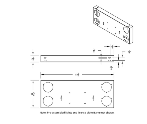 33-3/4" Stainless Rear Center Panel With Four 7 LED 4" Reflector Lights & Visors - Red LED/Red Lens