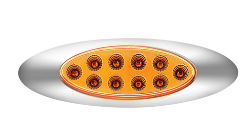 Amber & Blue LED Clear Lens 10 LED Oval Double Fury Light Chrome Bezel (Clearance/Marker)