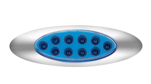 Amber & Blue LED Clear Lens 10 LED Oval Double Fury Light Chrome Bezel (Clearance/Marker)