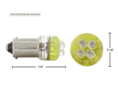4 Micro LED 1893 Type Bulb - Blue(2-Pack) 1893, 1893LL, 1893-2PK, T3.25, BA9S