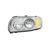 High Power LED Chrome Headlight With 8 LED Turn & 4 LED Position Light For 2008-2024 Peterbilt 389-Driver