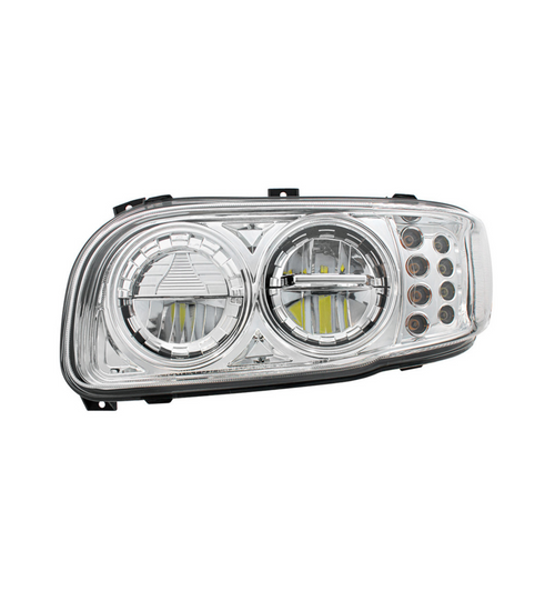 High Power LED Chrome Headlight With 8 LED Turn & 4 LED Position Light For 2008-2024 Peterbilt 389-Driver
