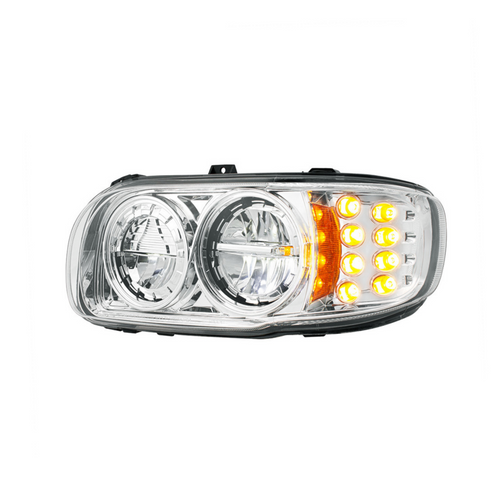 High Power LED Chrome Headlight With 8 LED Turn & 4 LED Position Light For 2008-2024 Peterbilt 389-Driver