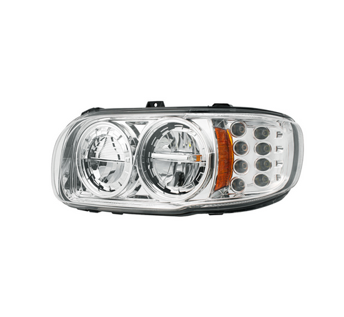 High Power LED Chrome Headlight With 8 LED Turn & 4 LED Position Light For 2008-2024 Peterbilt 389-Driver