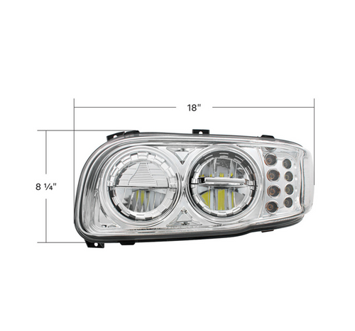 High Power LED Chrome Headlight With 8 LED Turn & 4 LED Position Light For 2008-2024 Peterbilt 389-Driver