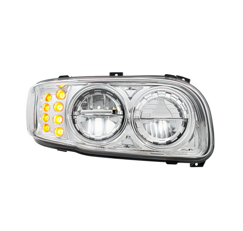 High Power LED Chrome Headlight With 8 LED Turn & 4 LED Position Light For 2008-2024 Peterbilt 389-Passenger