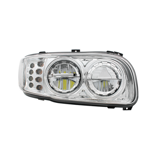 High Power LED Chrome Headlight With 8 LED Turn & 4 LED Position Light For 2008-2024 Peterbilt 389-Passenger
