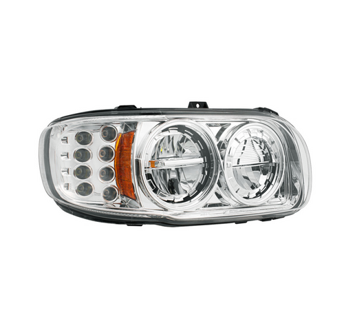 High Power LED Chrome Headlight With 8 LED Turn & 4 LED Position Light For 2008-2024 Peterbilt 389-Passenger