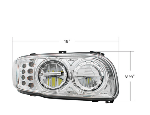 High Power LED Chrome Headlight With 8 LED Turn & 4 LED Position Light For 2008-2024 Peterbilt 389-Passenger
