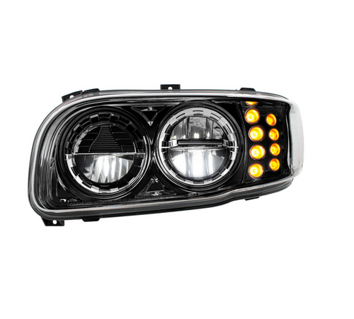 High Power LED Blackout Headlight With 8 LED Turn & 4 LED Position Light For 2008-2024 Peterbilt 389-Driver