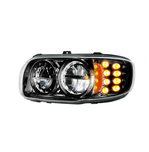 High Power LED Blackout Headlight With 8 LED Turn & 4 LED Position Light For 2008-2024 Peterbilt 389-Driver
