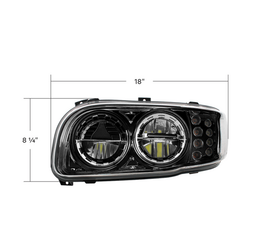 High Power LED Blackout Headlight With 8 LED Turn & 4 LED Position Light For 2008-2024 Peterbilt 389-Driver