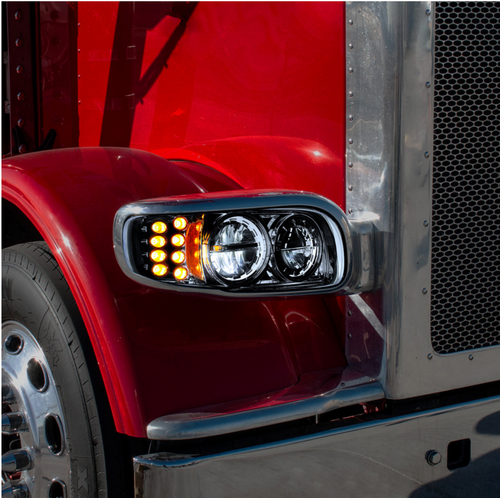 High Power LED Blackout Headlight With 8 LED Turn & 4 LED Position Light For 2008-2024 Peterbilt 389-Driver