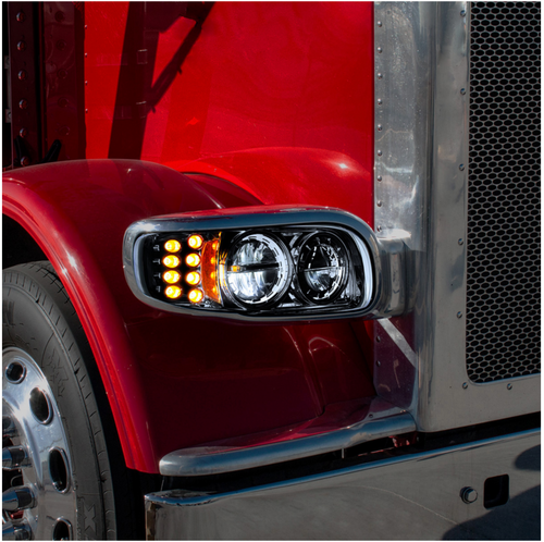 High Power LED Blackout Headlight With 8 LED Turn & 4 LED Position Light For 2008-2024 Peterbilt 389-Passenger