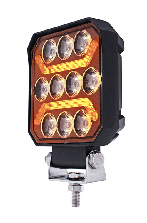 10 LED High Power LED Work Light With "U" Light Guide-Amber 12-24V DC.