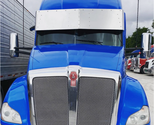 21" X 20" Visor Fits Peterbilt T680 Semi Straight With 10 Led 3/4" Light Hole Stainless Steel 2015-2025