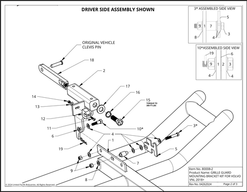 HighwayShield I20 R-304 Stainless Steel Grille Guard & Bracket Kit For 2018-2025 Volvo VNL