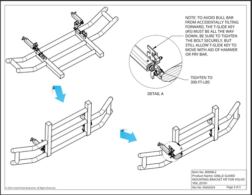 HighwayShield I20 R-304 Stainless Steel Grille Guard & Bracket Kit For 2018-2025 Volvo VNL